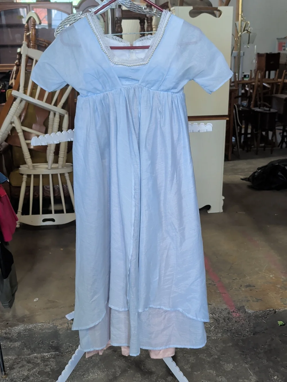 Vintage Kids Regency Dress Gown Handmade Blue Bridgerton Flower Girl Tea Party